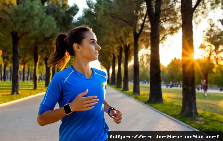 유산소 운동을 위한 애플 워치 앱 추천 - Photorealistic sunrise scene in a spacious city park in Madrid, Spain, active adult runner wearing m...